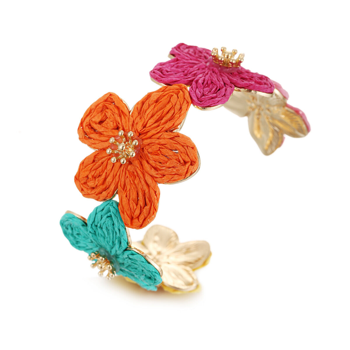Simple Series Vacation Flower Woven Raffia Women's Bangles 2