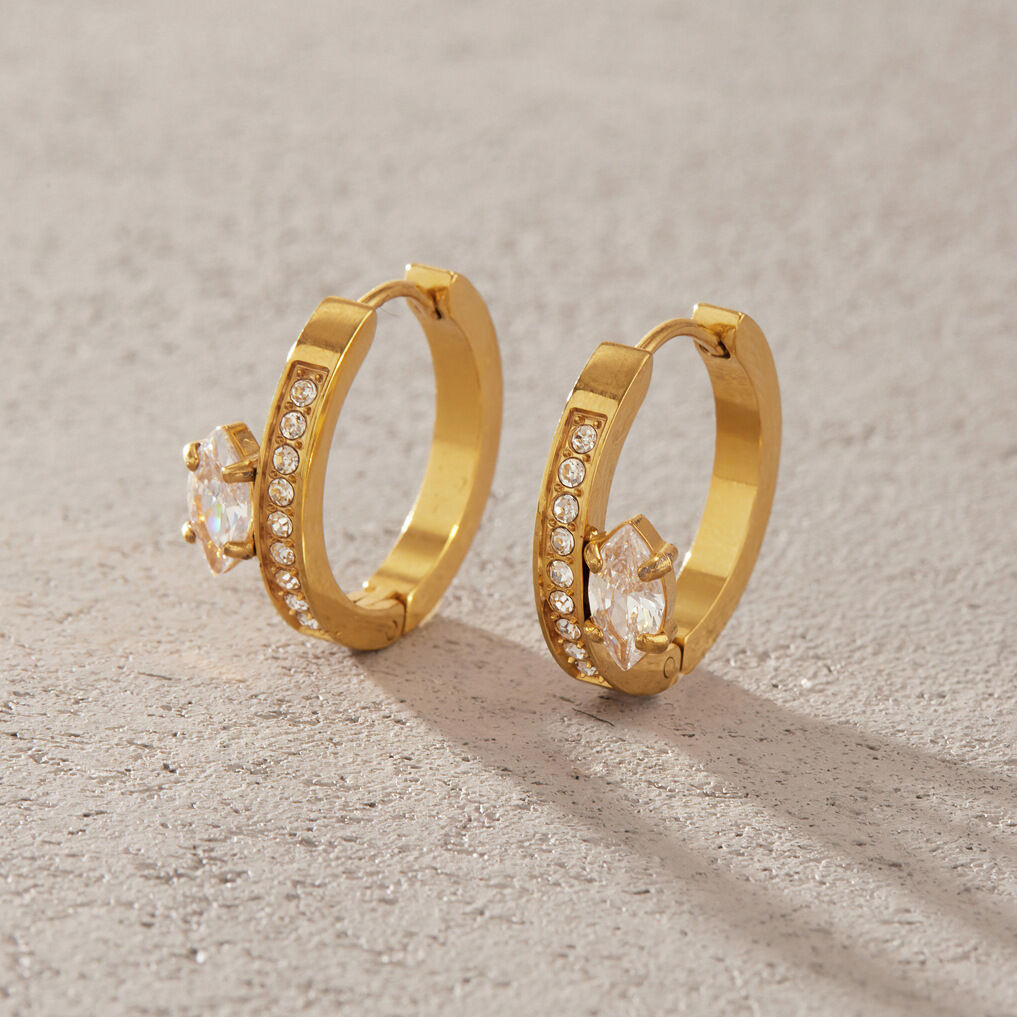 Luxurious Series Daily Circle Stainless Steel Waterproof   Gold Color  Zircon Women's Hoop Earrings Picture2