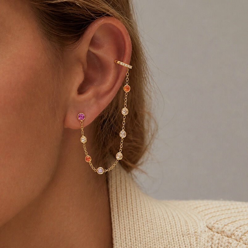 Boucles D'Oreilles Pendantes Pour Femme, Collection Romantique, Avec Chaîne À Pompon, Forme Elliptique, En Acier Inoxydable Étanche. h5 Image2
