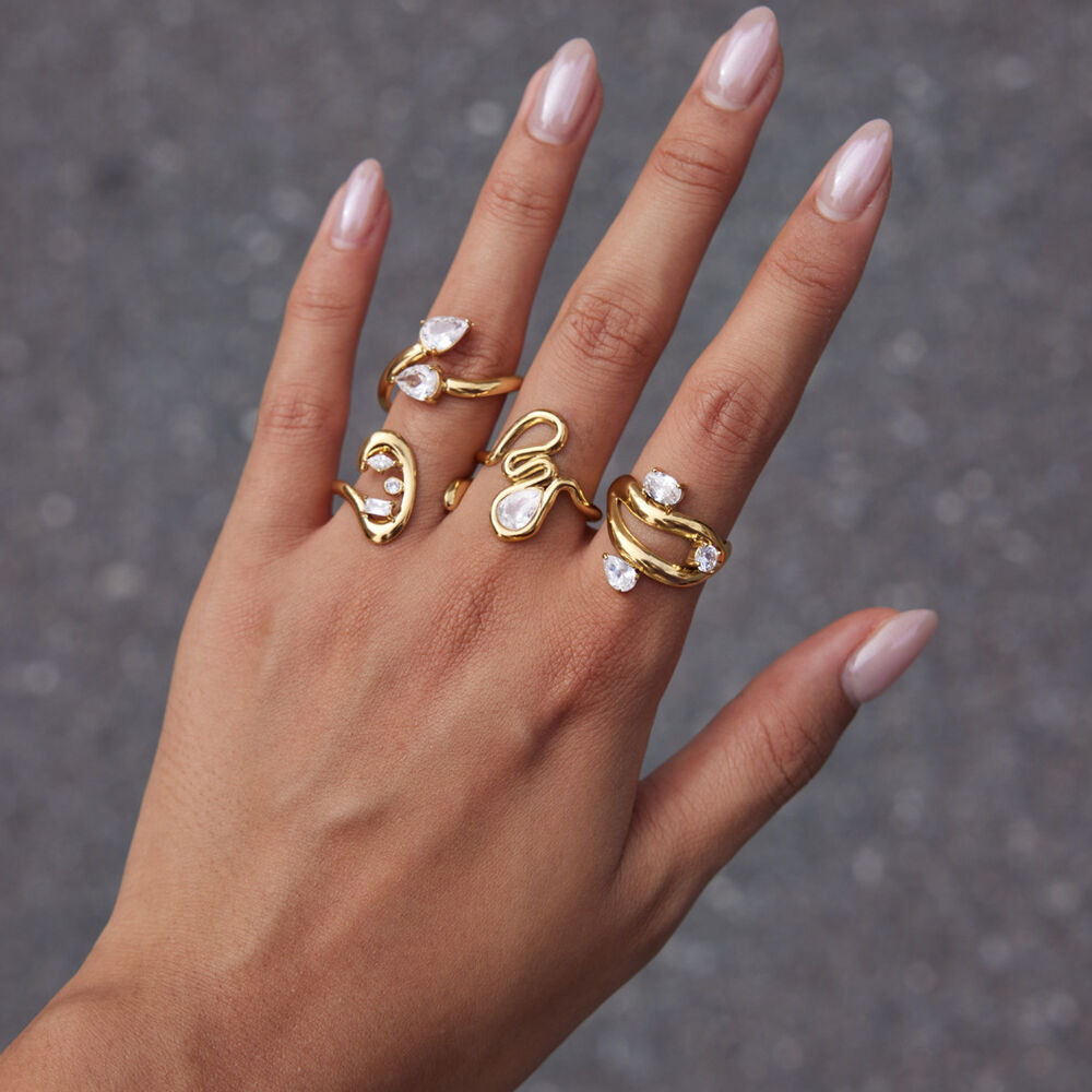 Bagues Pour Femmes En Acier Inoxydable, Couleur Or, Avec Zircon Et Lignes Simples Et Irrégulières. h5Image4