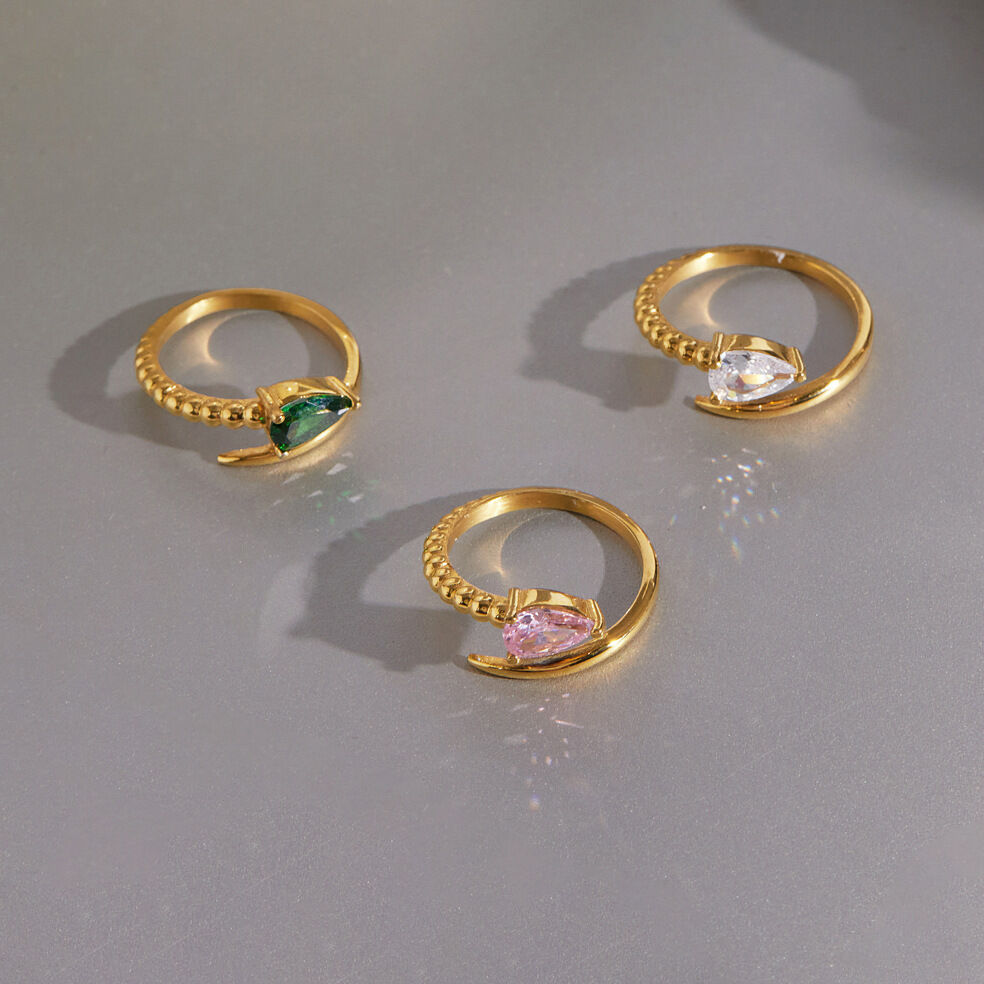 Luxurious Series Sweet Snake Stainless Steel Waterproof   Gold Color  Zircon Women's Gemstone Rings h5 Picture3