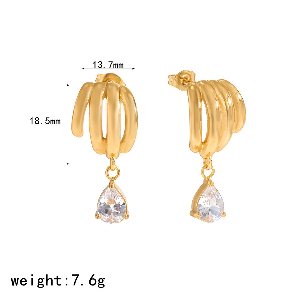 Elegant Geometric Shape Stainless Steel Waterproof Gold Color Women's Drop Earrings
