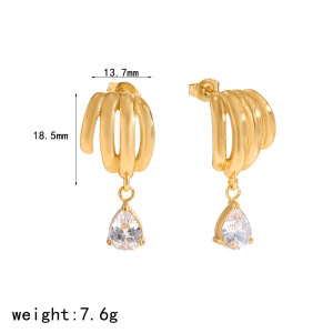 Elegant Geometric Shape Stainless Steel Waterproof Gold Color Women's Drop Earrings h5
