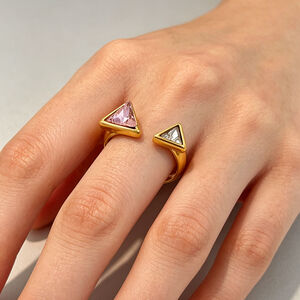 Simple Geometric Shape Stainless Steel Waterproof Gold Color Zircon Women's Gemstone Rings h5 Picture4