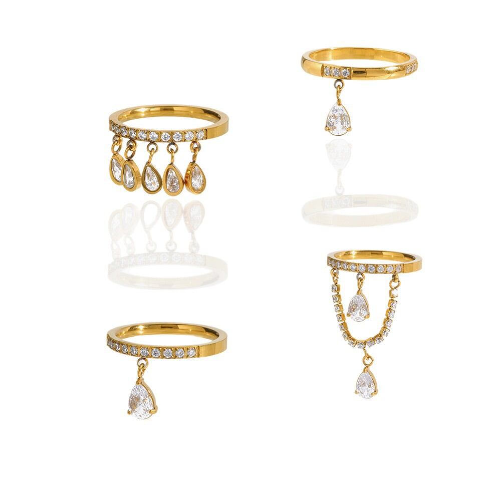 Romantic Series Elegant Droplet Geometric Shape Stainless Steel Waterproof   Gold Color  Statement Rings Picture5