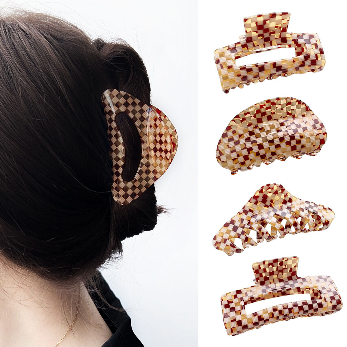 Simple Series Daily Plaid Gemengde Kleuren Acetaat Haarklemmen h5 Afbeelding3