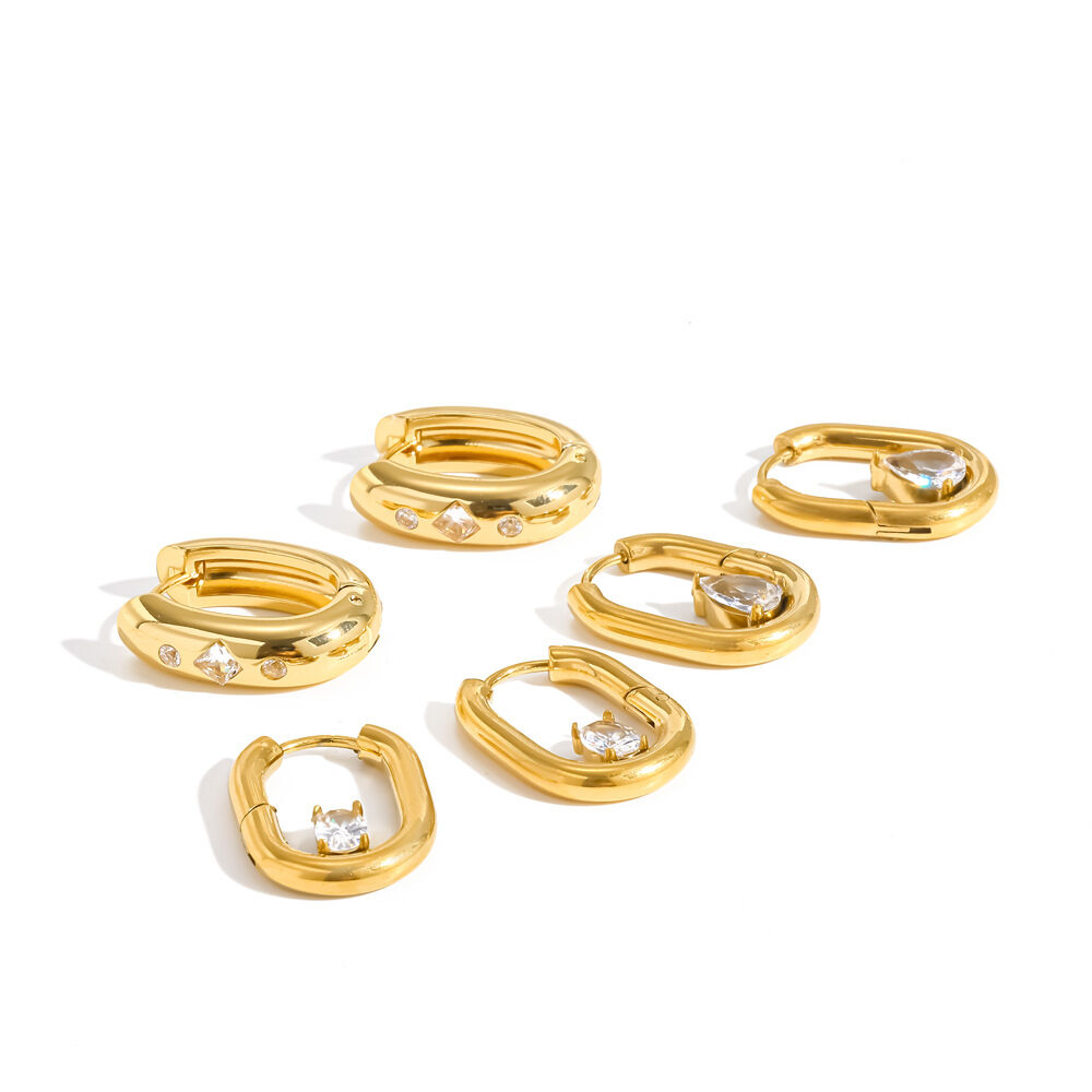 Pendientes de aro para mujer de acero inoxidable con forma de U, resistentes al agua y con diamantes de imitación color dorado. h5 Imagen4