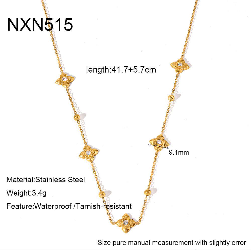 Collana Da Donna Con Ciondolo A Forma Geometrica Di Fiore, Impermeabile, In Acciaio Inossidabile Color Oro Con Strass, Ideale Per Un Look Romantico Quotidiano. 