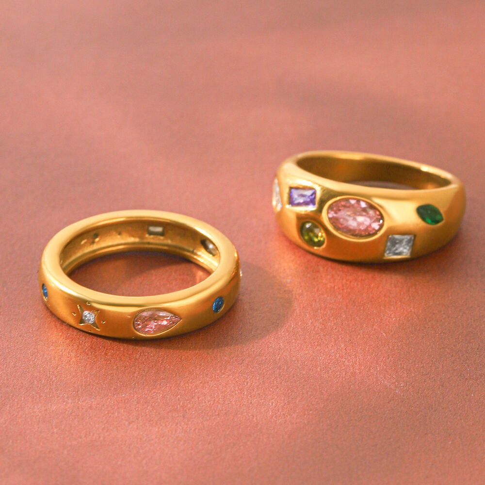 Anillos De Lujo Para Mujer, De Acero Inoxidable, Resistentes Al Agua, Con Circonitas Y Forma Irregular, Ideales Para Uso Diario. Imagen4