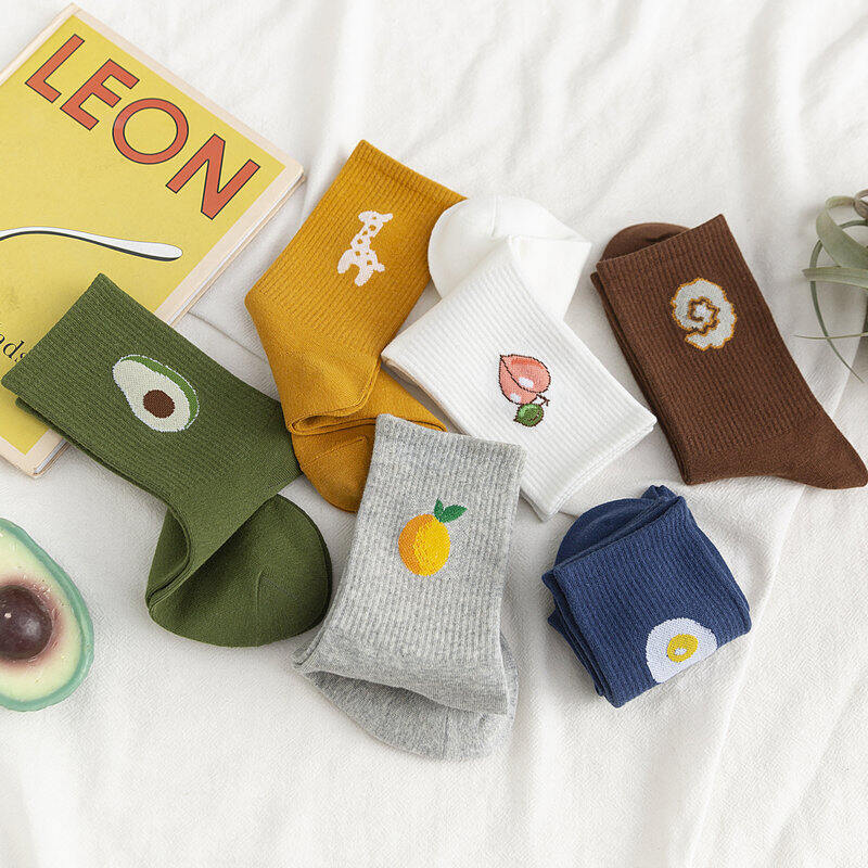 Chaussettes Mi-Mollet Unisexes Décontractées, Unies, À Motifs Géométriques De Fruits Et Légumes Image3