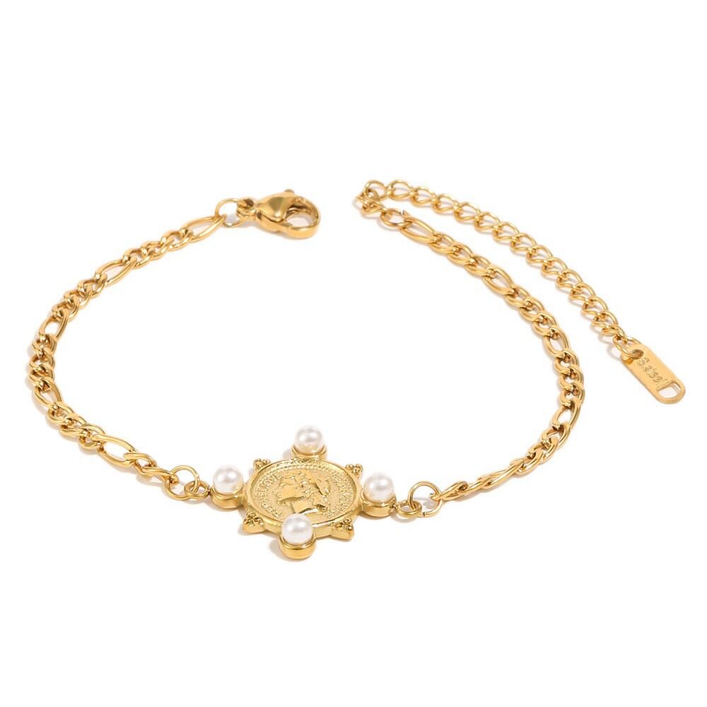 Klassische Serie Retro-Figuren Edelstahl Wasserdicht Goldfarbene Künstliche Perlen Halsketten-Sets Für Damen h5 Bild4
