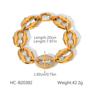 Luxury Daily Flower Ellipse Shape  Stainless Steel Waterproof   Gold Color  Zircon Women's Chain Bracelets h5 Picture2