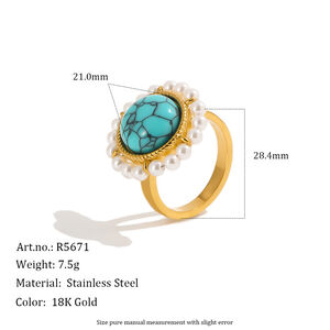 Statement-Ringe Der Simple Series Im Retro-Stil, Ellipsenförmig, Aus Wasserdichtem Edelstahl In Goldfarbe Mit Naturstein h5