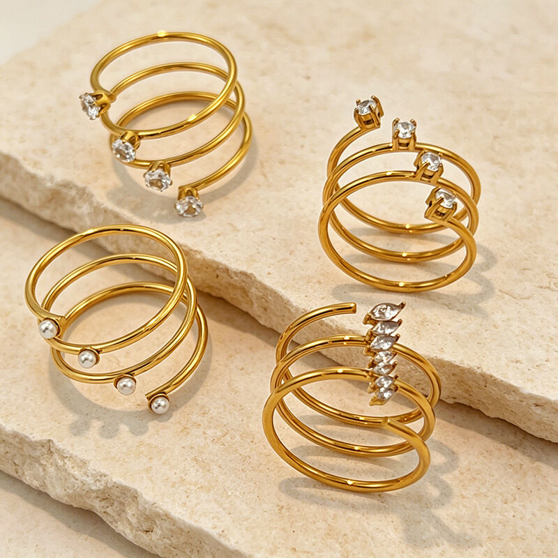 Simple Thread Stainless Steel Waterproof Gold Color Women's Gemstone Rings h5 Picture3