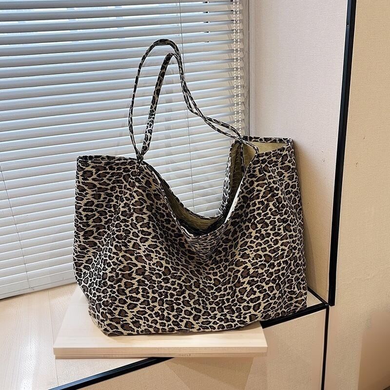 Borse Tote Da Donna In Tela Con Stampa Leopardata, Stile Casual Immagine3