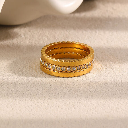 Luxurious Series Simple Circle Stainless Steel Waterproof Gold Color Zircon Statement Rings