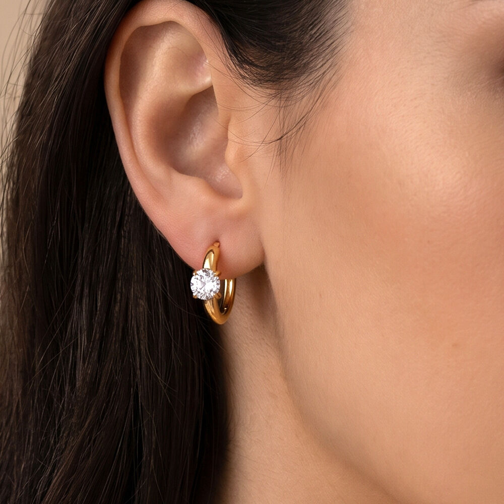 Simple Flower Stainless Steel Waterproof Gold Color Zircon Women's Hoop Earrings Picture2