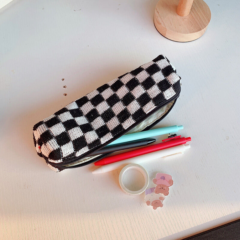 Estuches Para Bolígrafos De Imitación De Piel A Cuadros De Colores Variados, Estilo Casual Y Sencillo.