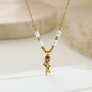 Eenvoudige Serie Dagelijkse Ketting Met Visvormige Hanger, Roestvrij Staal, Waterdicht, Goudkleurig, Dameshanger h5 Afbeelding3