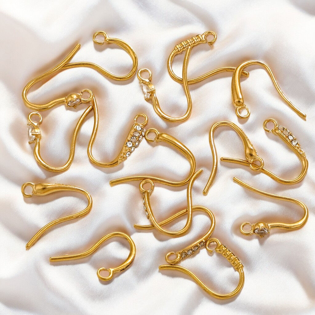 Solid Color Stainless Steel Gold Color Rhinestone Earrings Findings h5 Picture3