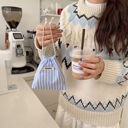 Simple Series Daily Stripe Cotton Capacity Fabric Storage Bag 2