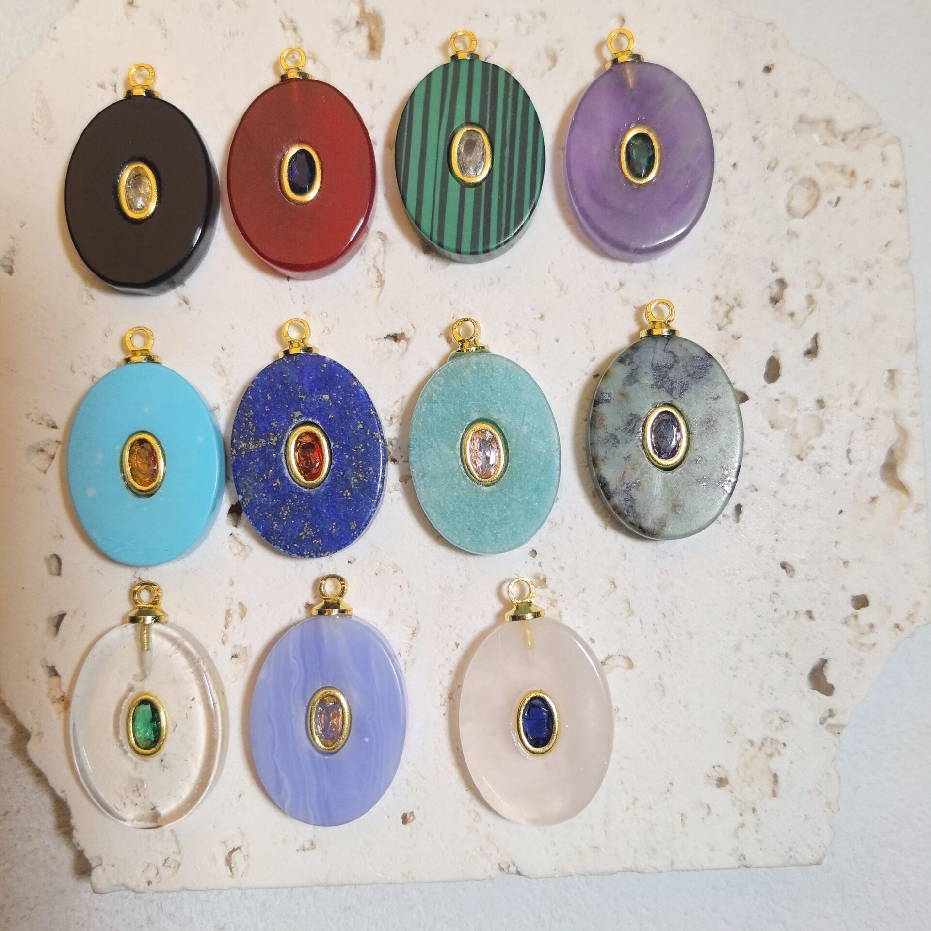 Ellipse Shape Natural Stones Zircon Women's Pendants