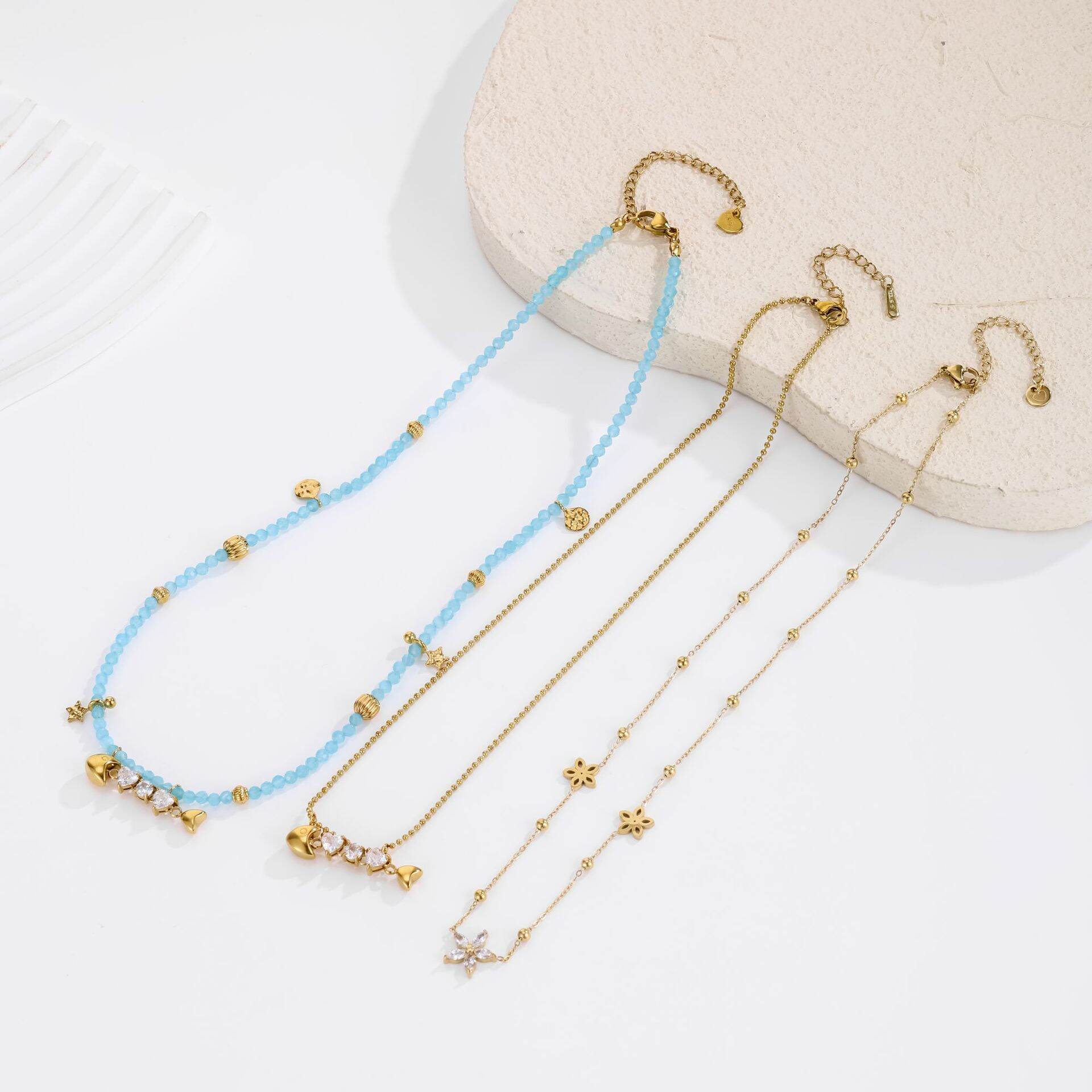 Colliers Pendentifs Pour Femmes En Acier Inoxydable, Couleur Or, Avec Perles De Forme Irrégulière En Forme De Poisson Et Zircon. h5 Image2