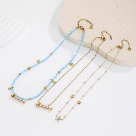 Sweet Irregular Shape Beads Fish Stainless Steel Waterproof Gold Color Zircon Women's Pendant Necklaces 2