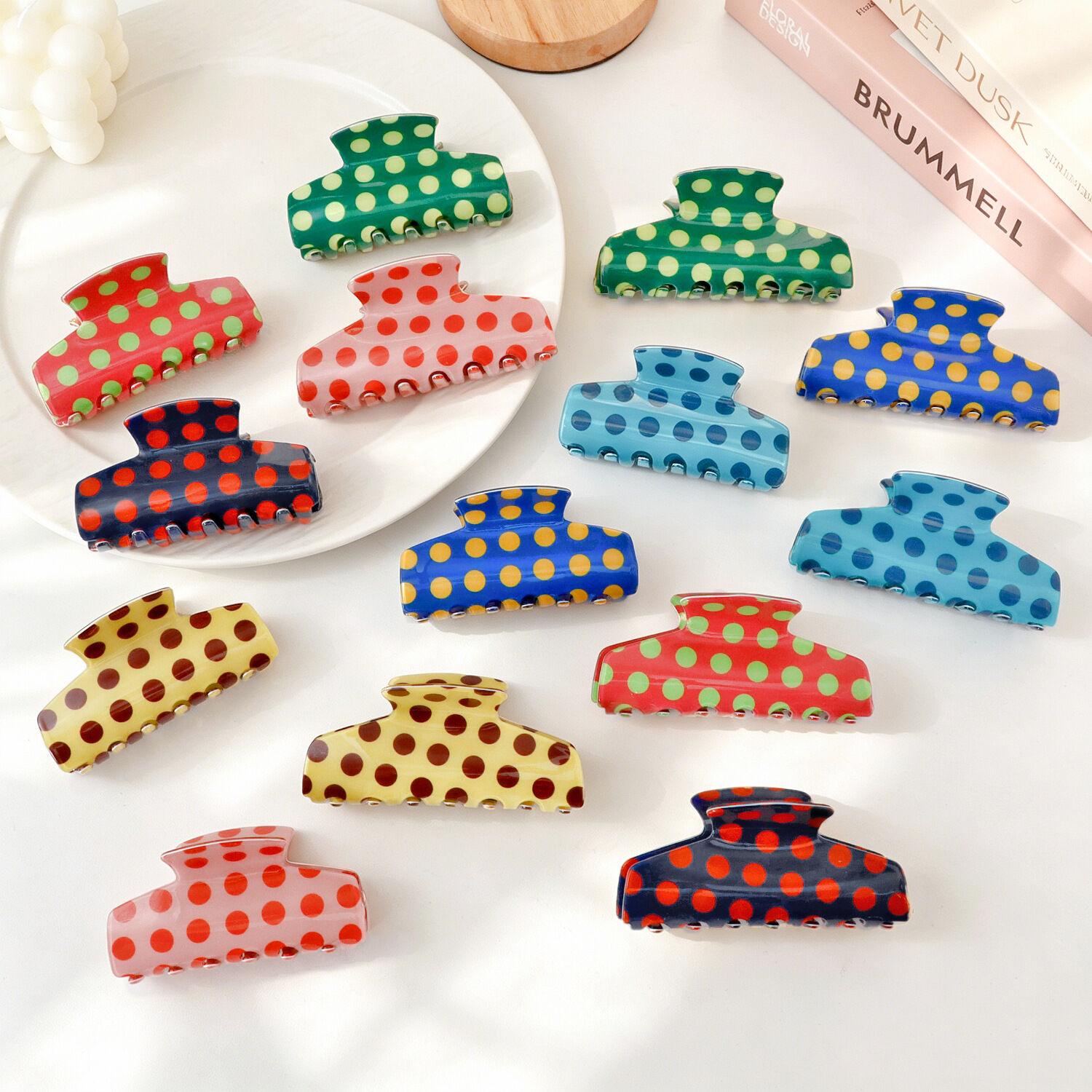 Einfache Serie, tägliche Polka Dots, gemischte Farben, PVC-Haarspangen