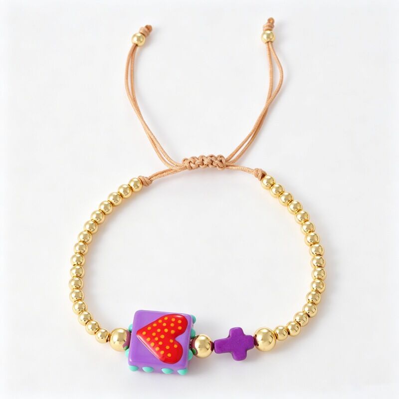 Pulseras Trenzadas Para Mujer Con Cuentas De Cobre Y Forma De Corazón De Resina.