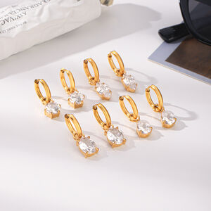 Simple Series Daily Droplet Ellipse Shape Stainless Steel Waterproof Gold Color Zircon Women's Hoop Earrings h5 Picture3