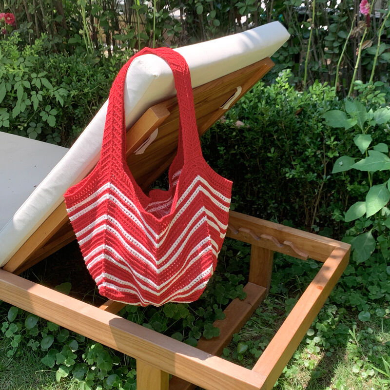 Casual Style Woven Solid Color Stripe Hollowed-Out Woven Polyester Women's Round Bag Shoulder Bags h5 