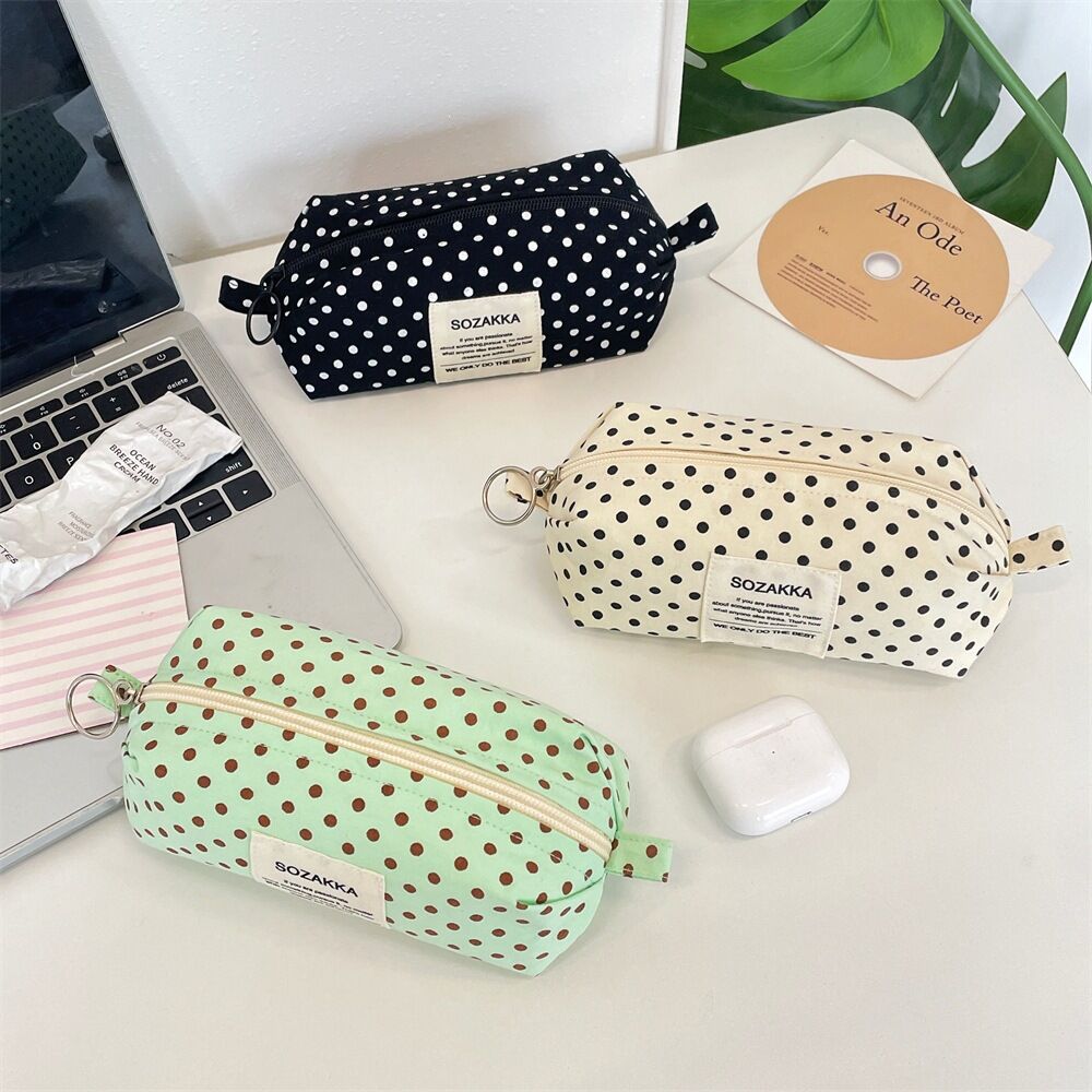 Lässige Federmäppchen Aus Polyester, Einfarbig, Mit Polka-Dots