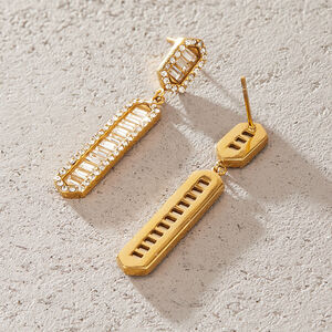 Eenvoudige Serie Elegante Rechthoekige Waterdichte Oorbellen Van Roestvrij Staal Met Goudkleurige Zirkonia Voor Dames. h5 Afbeelding3