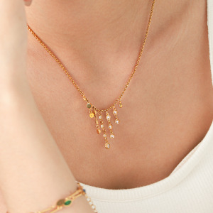 Tassel Stainless Steel Waterproof Gold Color Zircon Women's Pendant Necklaces h5 Picture4