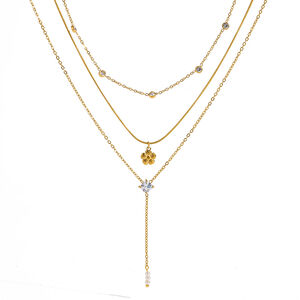 Romantic Series Elegant Flower Stainless Steel Waterproof Gold Color Women's Layered Necklaces h5 Picture4