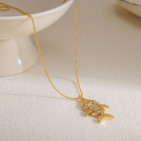 Collana Con Pendente Da Donna Della Serie Romantic, Casual, A Forma Irregolare, In Acciaio Inossidabile, Impermeabile, Colore Oro, Con Pesce.