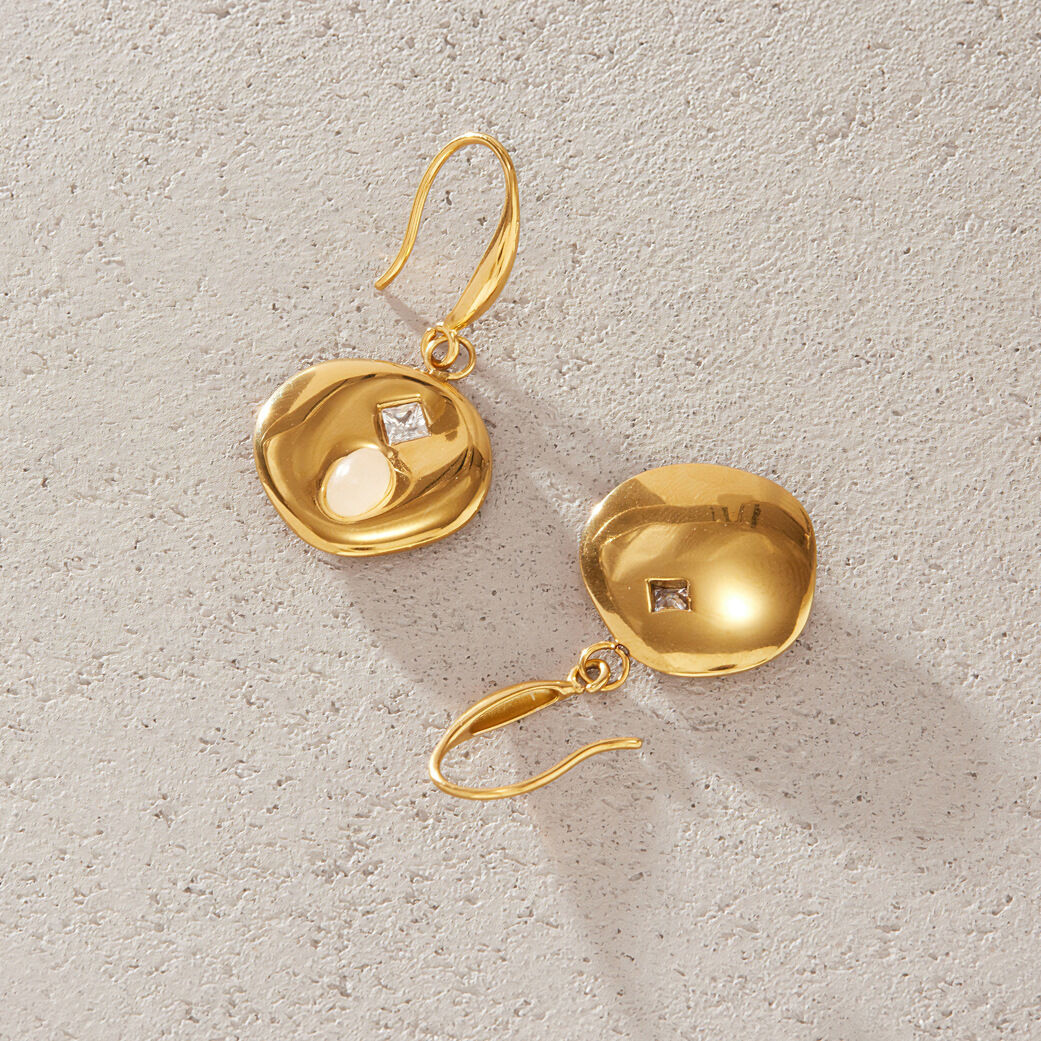 Simple Series Retro Ellipse Shape Stainless Steel Waterproof   Gold Color  Women's Drop Earrings h5 Picture3