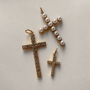 Classic Series Diy Heart Cross Stainless Steel Waterproof Gold Color Artificial Pearl Women's Pendants h5 Picture2