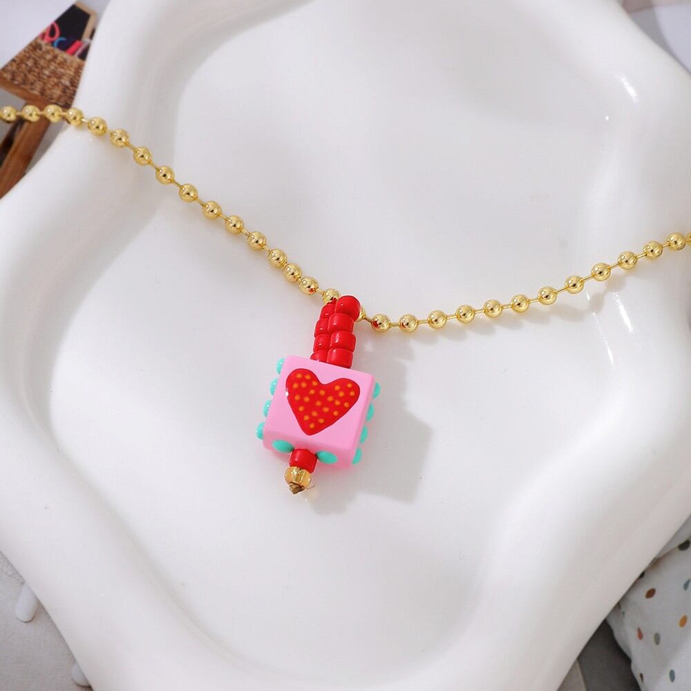 Romantic Series Sweet Heart Beads Rectangle Resin Women's Beaded Necklaces Picture3