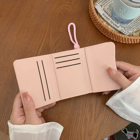 Portafogli E Porta Carte Da Donna Quadrati In Tessuto Tinta Unita Con Ricamo Bassotto, Stile Casual. 2