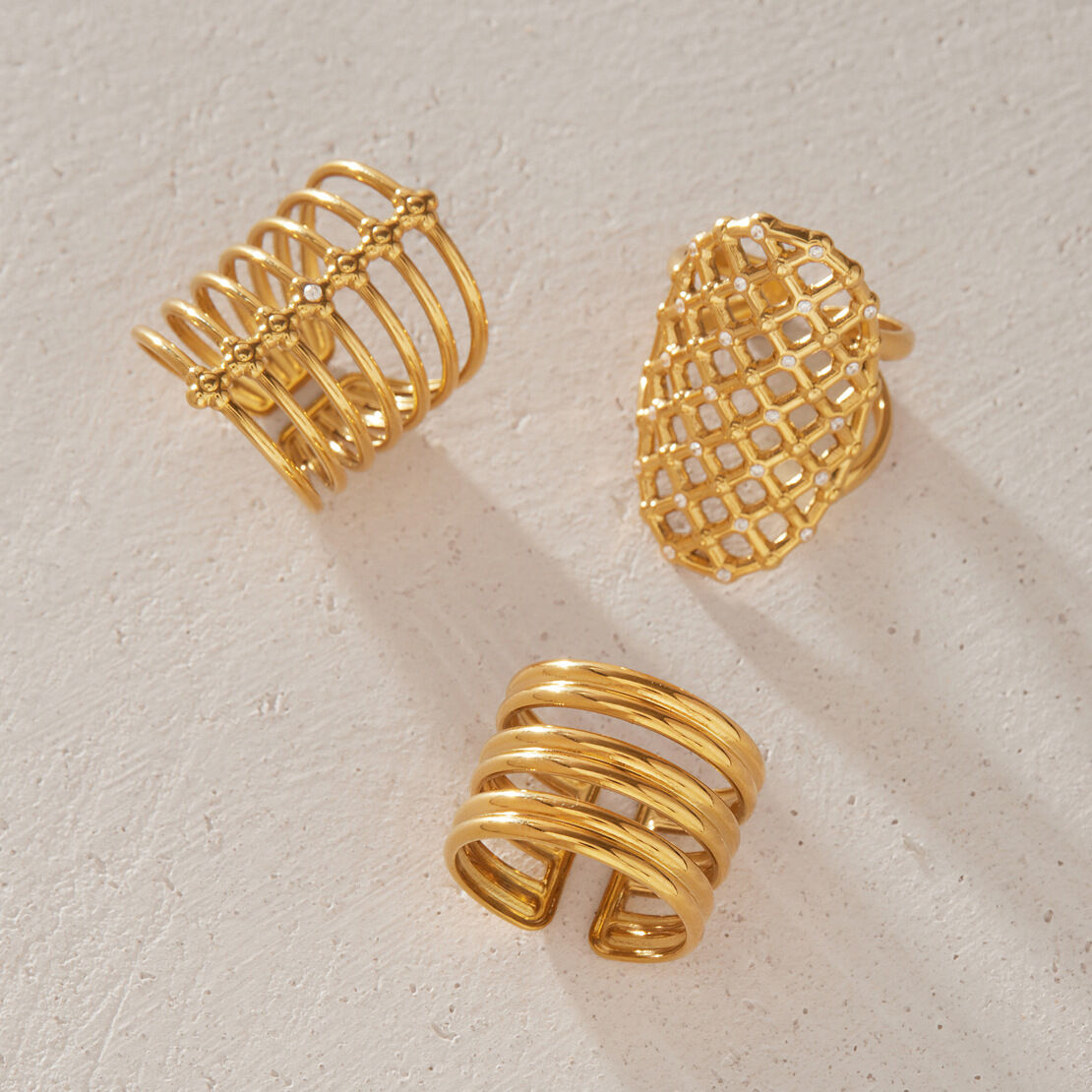Simple Series Retro Hollowed-Out Lines Stainless Steel Waterproof   Gold Color  Statement Rings Picture4