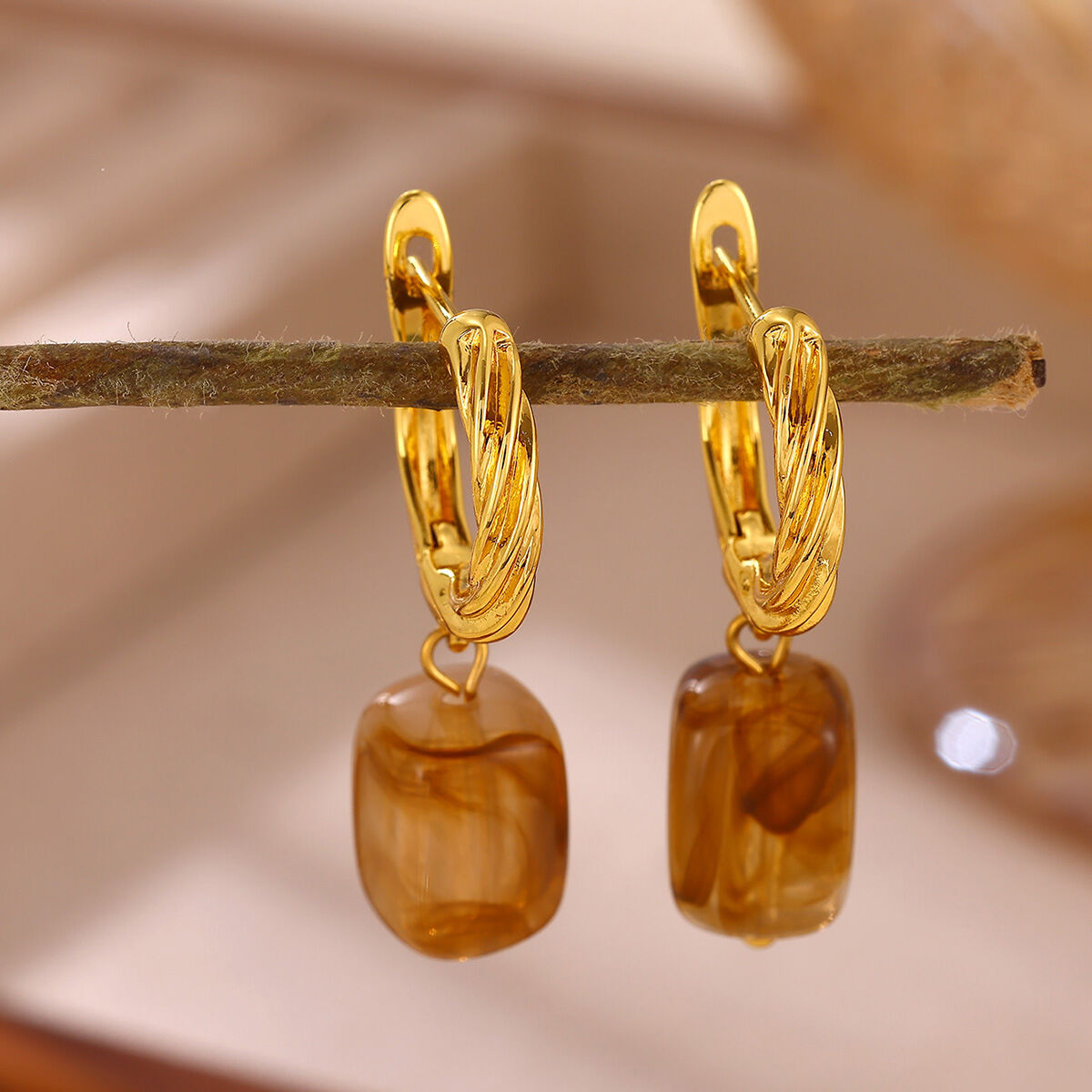 Orecchini Pendenti Da Donna Simple Series Retro Dalla Forma Irregolare, Color Oro Rame. h5 