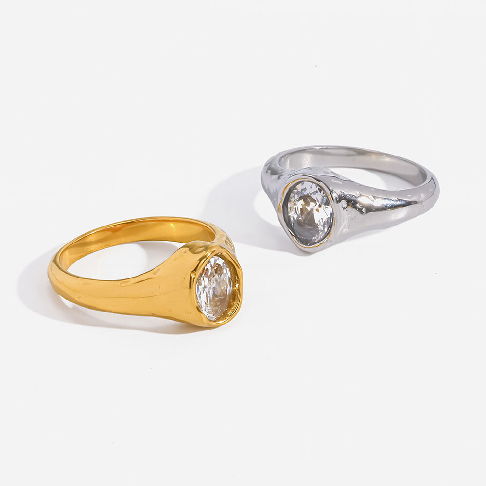 Luxury Daily Ellipse Shape Geometric Shape Stainless Steel Waterproof   Gold Color  Zircon Gemstone Ring h5 Picture5