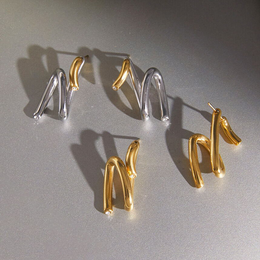 Simple Series Daily Irregular Shape Lines Stainless Steel Waterproof Gold Color Women's Stud Earrings Picture2