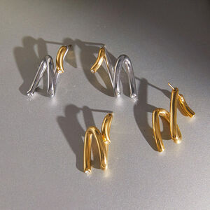 Simple Series Daily Irregular Shape Lines Stainless Steel Waterproof Gold Color Women's Stud Earrings h5 Picture2