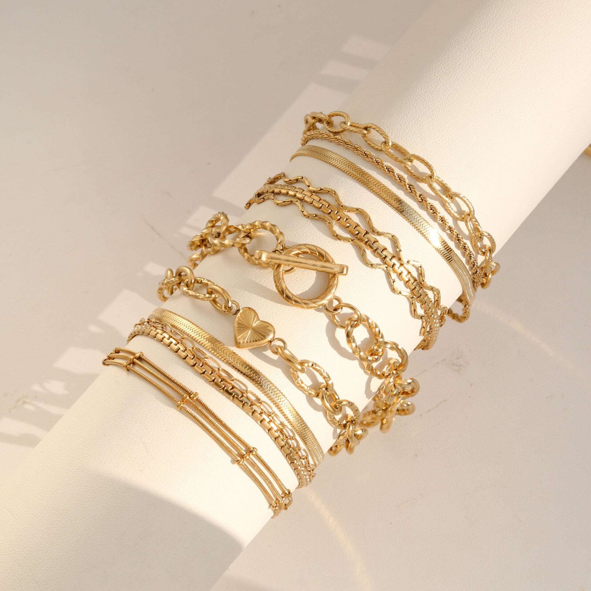 Eenvoudige Serie Klassieke Schakelarmbanden Van Roestvrij Staal, Waterdicht, Goudkleurig, Voor Dames Afbeelding4