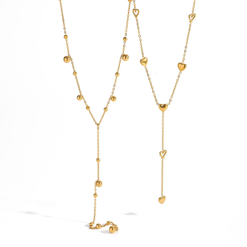 Collares Con Colgante Para Mujer, Elegantes Y Románticos, Con Cuentas En Forma De Corazón, De Acero Inoxidable Calado, Resistentes Al Agua Y De Color Dorado. Imagen4