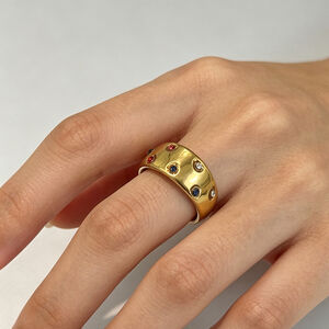 Solid Color Stainless Steel Waterproof Gold Color Rhinestone Statement Rings h5 Picture2