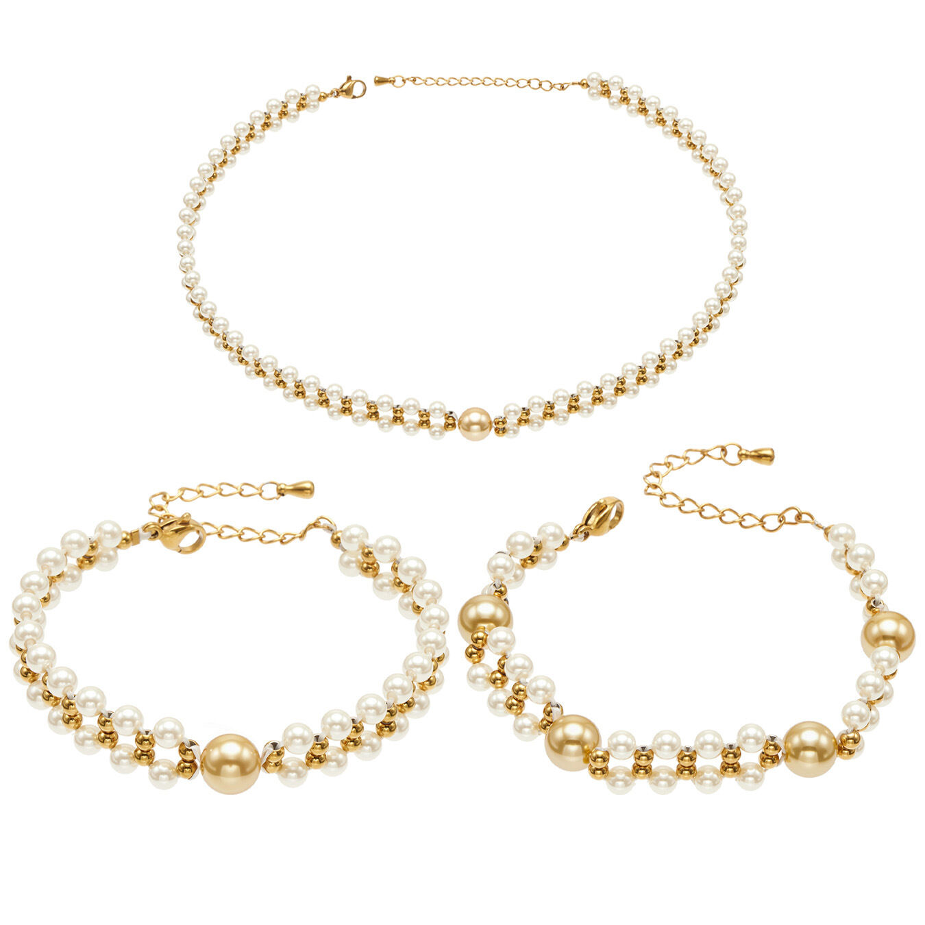 Bracelet De Perles Élégantes Pour Femme, En Acier Inoxydable Imperméable, Couleur Or, Style Romantique, Orné De Perles Artificielles. h5 Image4